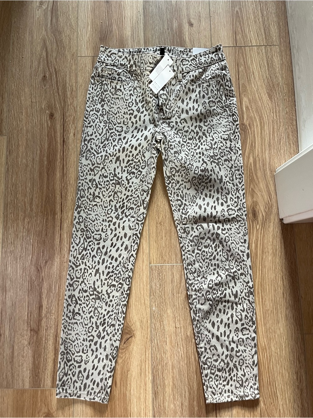 White House Black Market Leopard Print Skinny Jeans - Beige and Gray